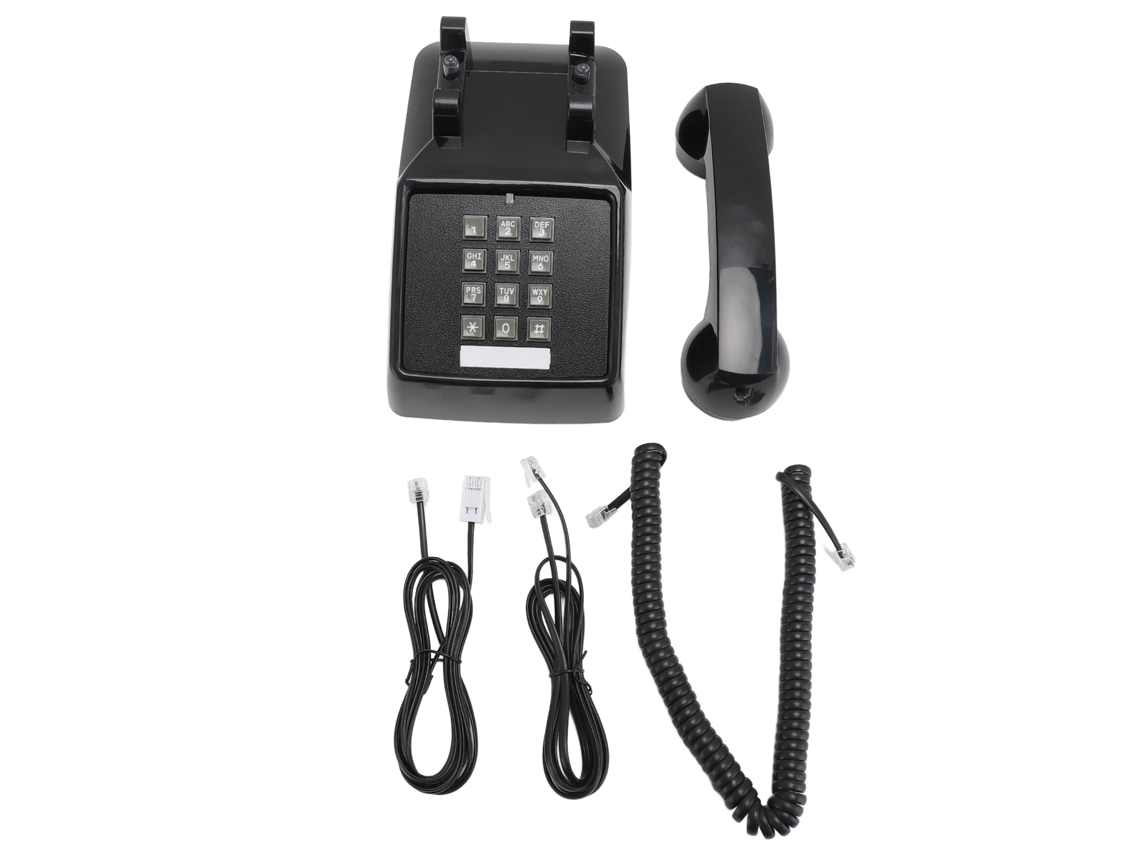 Telefone Fixo Com Fio Vintage Com Campainha Mecânica Controle De Volume Botões Grandes Retro Preto