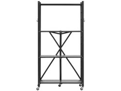 Estantería metálica plegable Succebuy de 71 x 33 x 137 cm con 4 niveles y ruedas, color negro