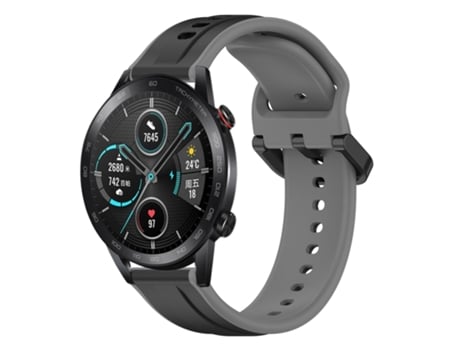 Correa de reloj inteligente para Honor Magic Watch 2, 46 mm, 22 mm, bucle convexo de silicona de dos colores (negro + gris)