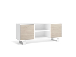 Mueble Tv 140 Con 2 Puertas, Modelo Wind, Color Blanco Y Roble, 137x40x57cm