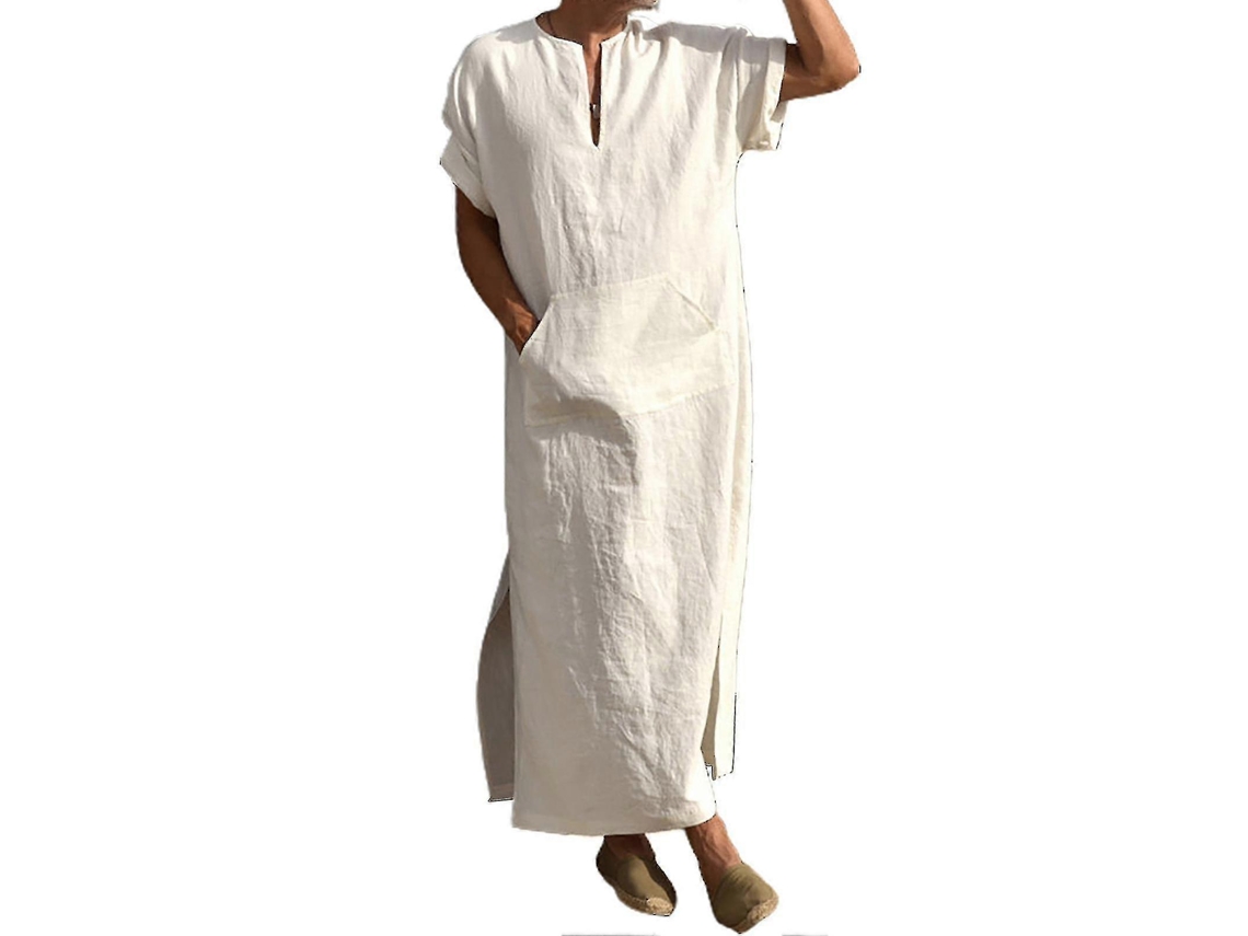 Túnica corta y suelta para hombre con escote en V profundo, ropa tradicional