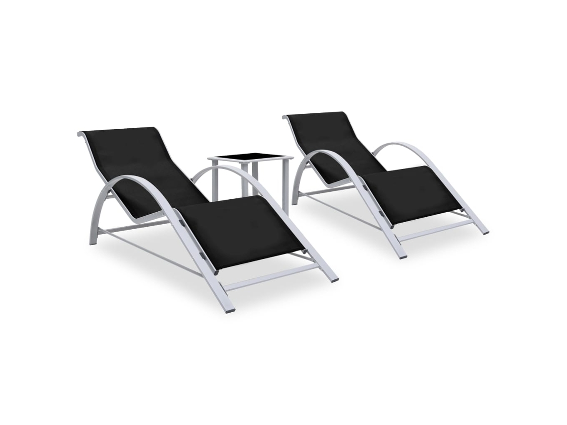 Tumbonas con mesa 2 piezas Aluminio negro Lovely Home