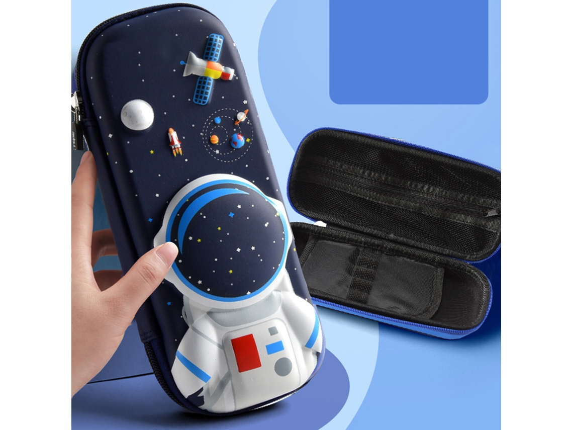 Estuche De Lápices Infantil Eva 2 Capas Estuche De Dibujo Grande Capacidad Azul Real Astronauta
