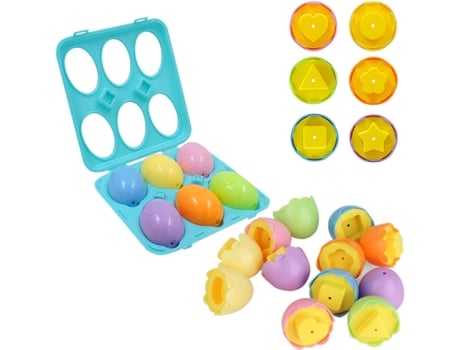 Huevos a máquina con forma de color, 12 piezas, juego de huevos educativos de Pascua con soporte amarillo, formas de aprendizaje temprano y rompeca...