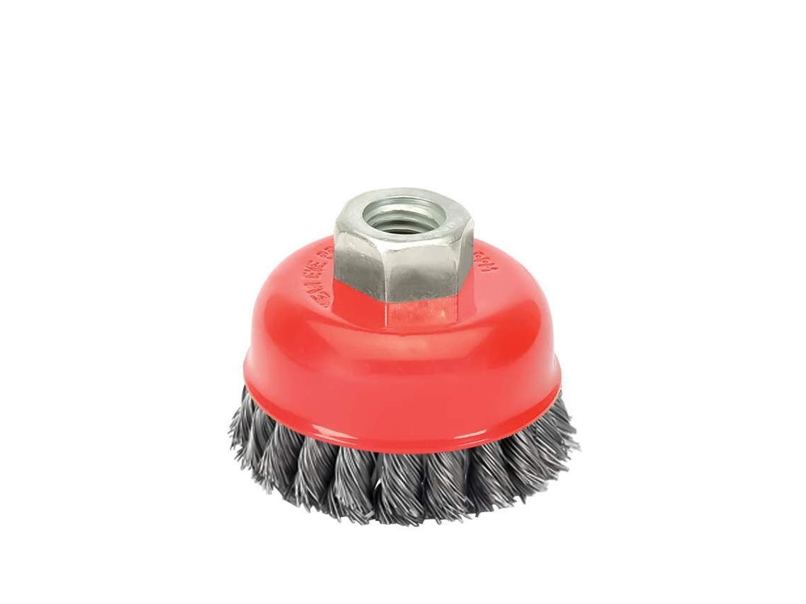 Cepillo Taza Con Alambre de Acero Trenzado Rosca M14. Ø 75 mm Alambre de Ø 0.50 mm WOLFPACK LINEA PROFESIONAL