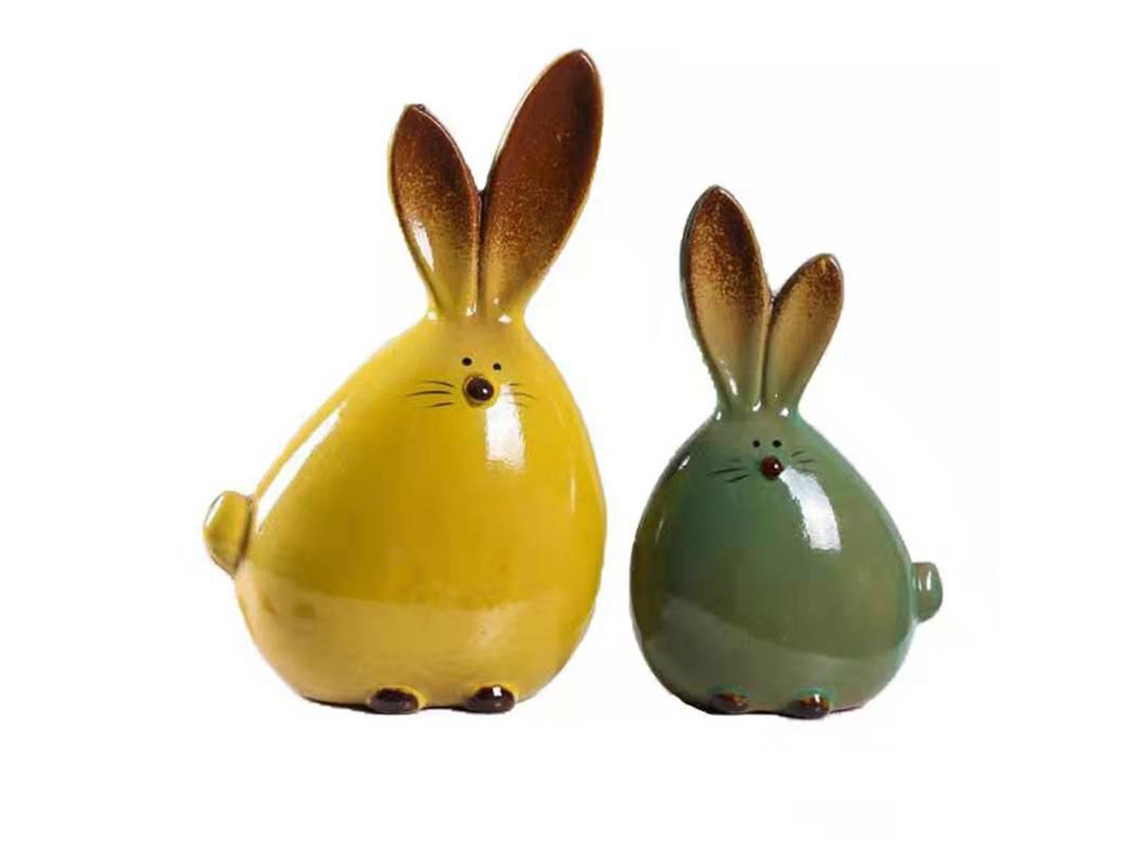 Figuras de conejo de cerámica para decoración de Pascua
