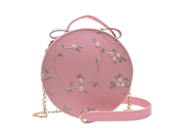 Bolso pequeño vintage redondo para mujer con bordado de encaje y correa de cadena