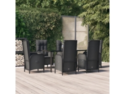 Juego de comedor de jardín de 7 piezas con cojines de mimbre negros de DKD Home Decor