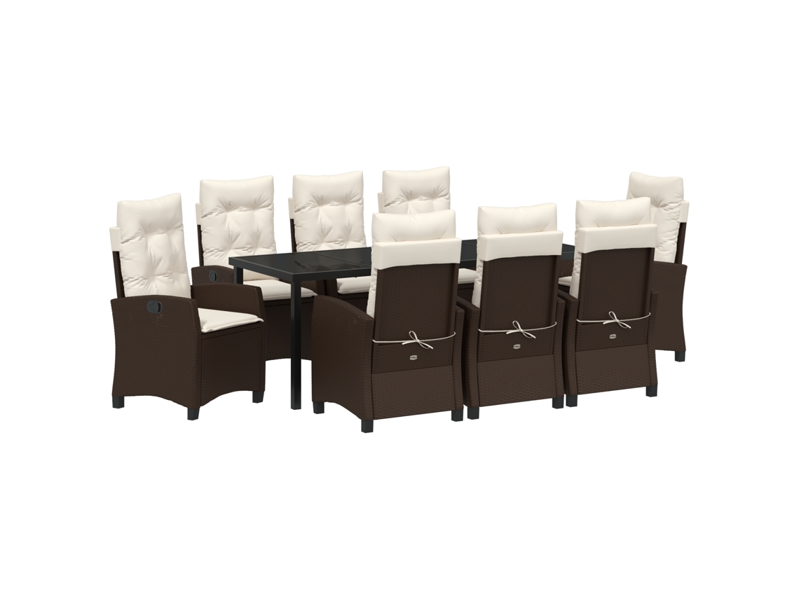 Conjunto de comedor de jardín vidaxl de 9 piezas con cojines, mimbre marrón y poliéster