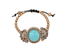 Pulsera retro turquesa con cordón, estilo bohemio, para mujer, joyería dorada. Nostalgia88