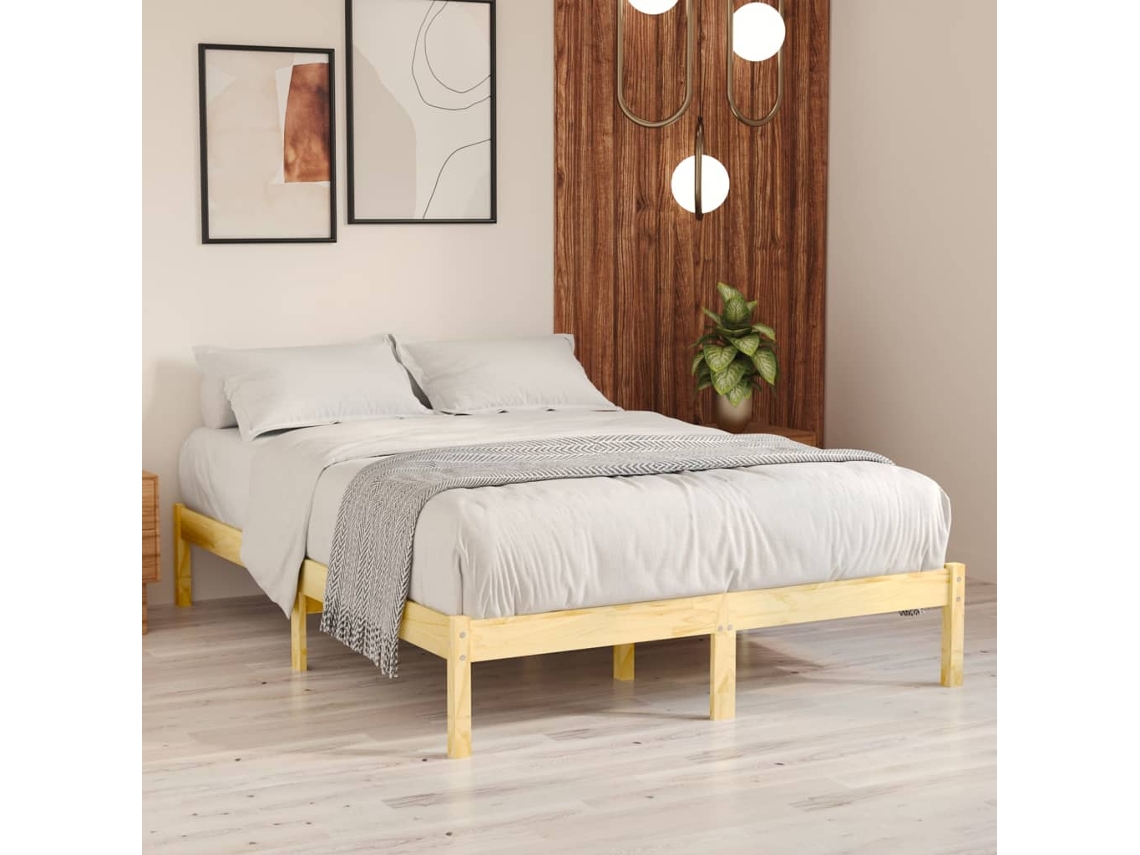 Estructura de cama doble sin colchón madera maciza