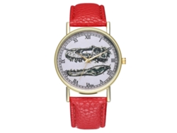 Reloj De Pulsera Unisex Informal De Cuarzo Con Correa De Cuero Sintético Rojo.