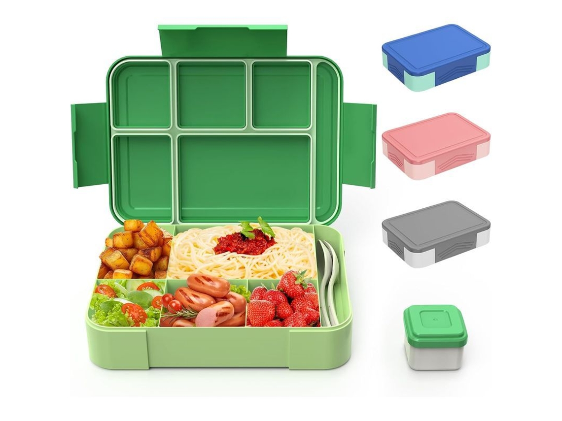 Fiambrera Para Adultos De 1330 Ml Con 6 Compartimentos, Cubiertos, A Prueba De Fugas, Color Verde.
