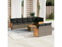 Pcs Conjunto Sofás P/ Jardim Com Almofadões Vime Pe Cinzento Dkd Home Decor