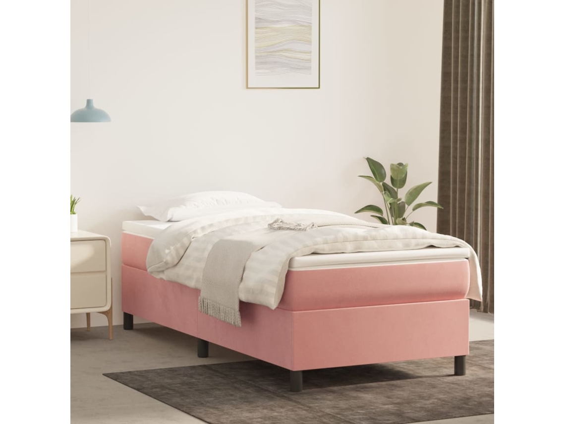 Estructura De Cama Sin Colchón Terciopelo Rosa 100x200 Cm