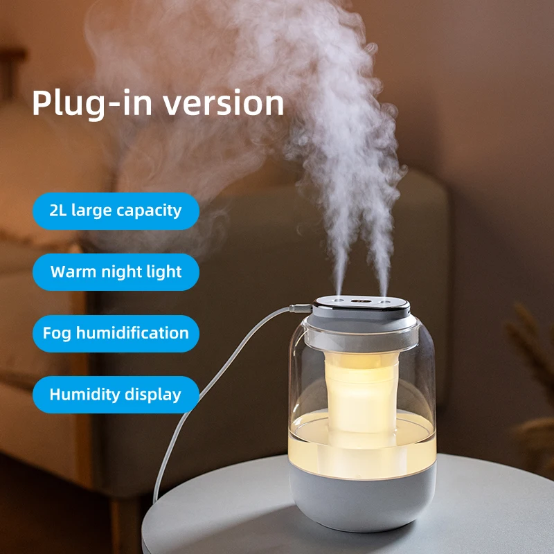 Humidificador (versión Eléctrica) De 2 Litros, Con Pantalla Digital Y Difusor De Aromaterapia, Ideal Para Dormitorios, Oficinas Y Hogares.