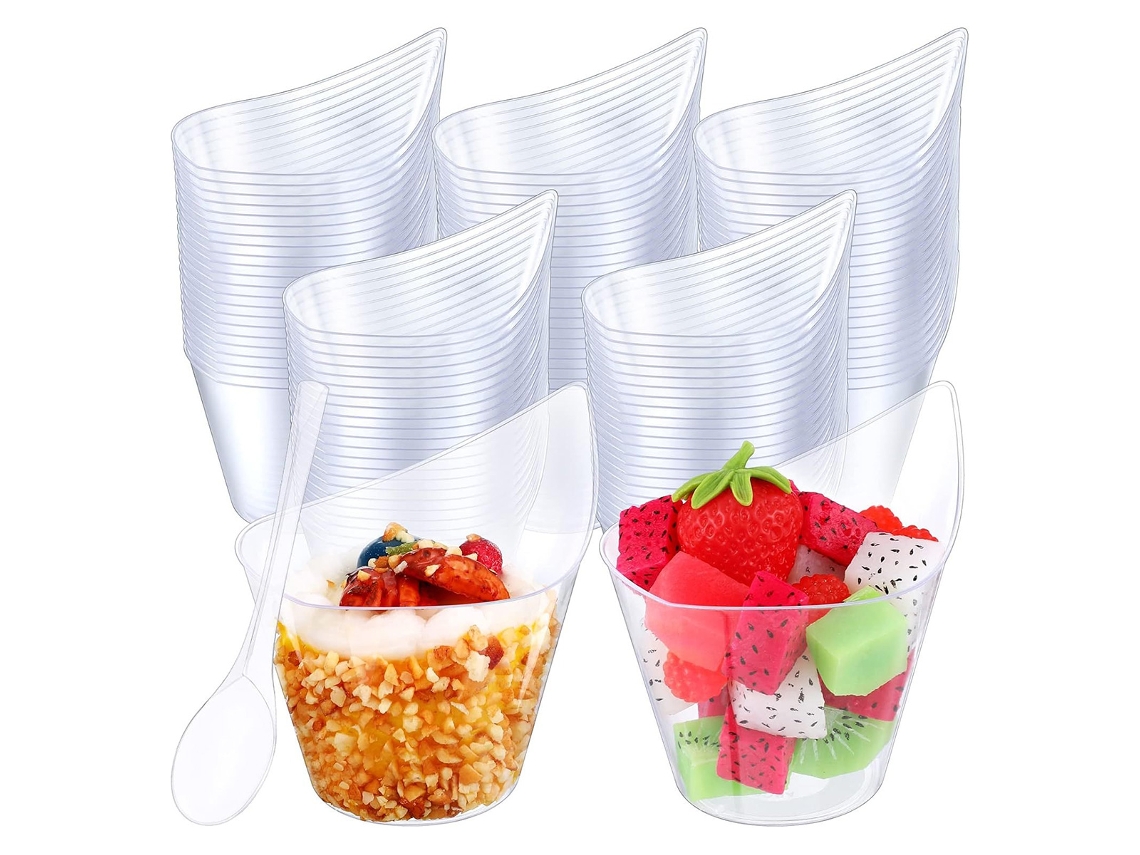 RNEMITERY Copas Postre Plástico 200ml, 50 Unidades, Cuencos Redondos Transparentes Reutilizables para Pudín, Mousse, Fiestas