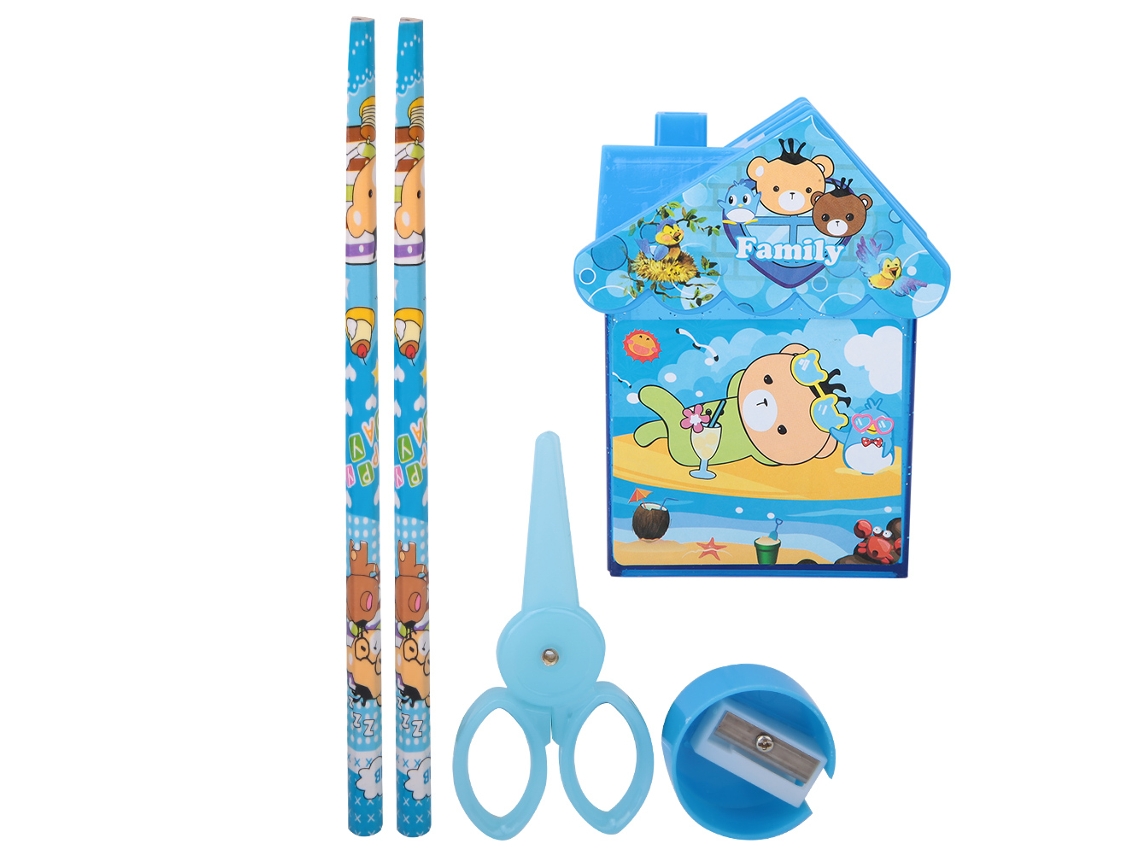 Bonito portalápices azul con forma de casa - Regalo para niños