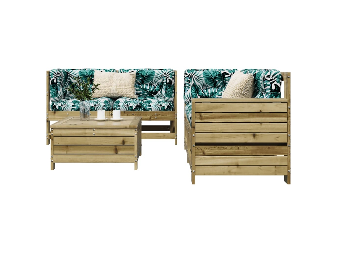 Conjunto de sofás de jardín de 5 piezas en madera de pino impregnada, Dkd Home Decor