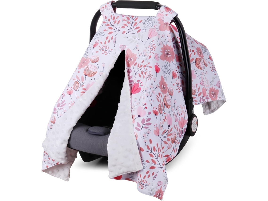 Funda para asiento de coche Chrui Baby con apertura oculta, funda de lactancia y manta para bebé (Flor)