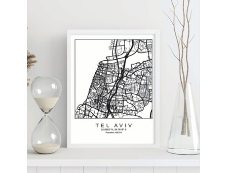 Póster NACNIC Mapa de la Ciudad Tel Aviv Estilo Nordico en Blanco y Negro.