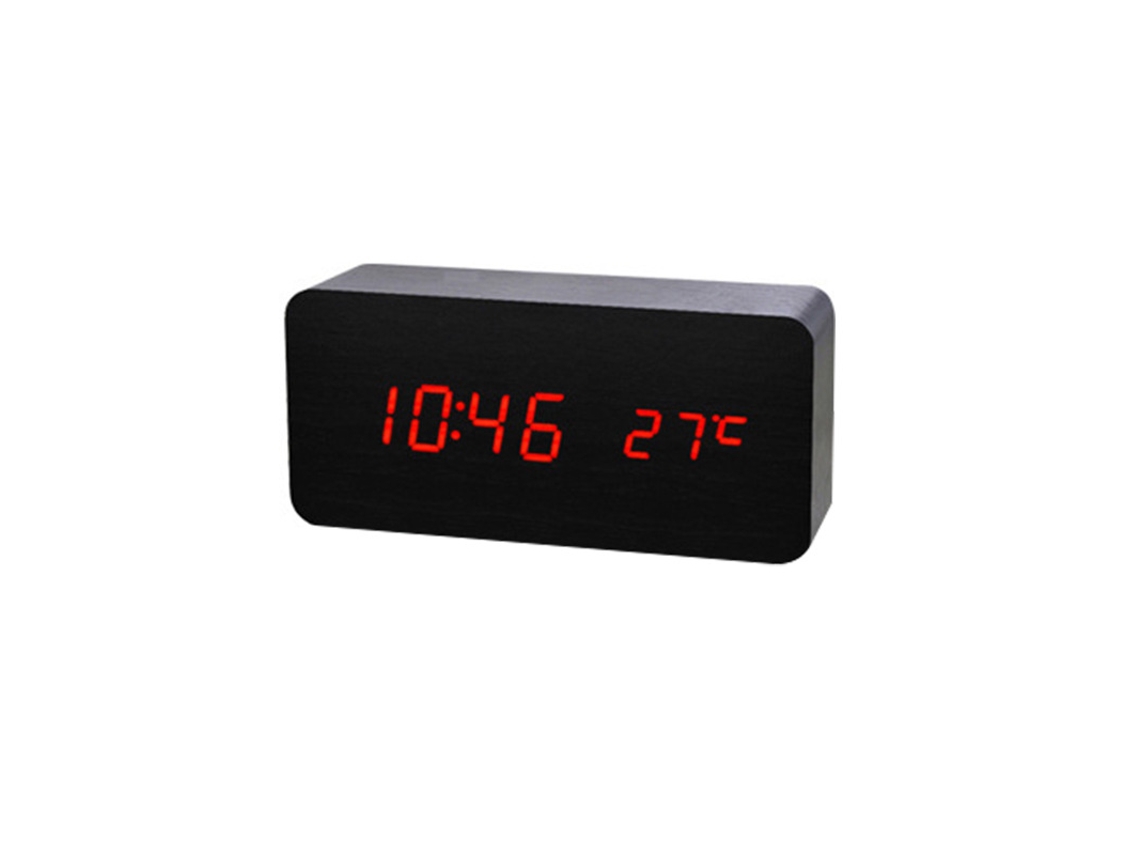 Reloj despertador digital LED con acabado en madera negra/roja ZYBLSSBB (pilas no incluidas)