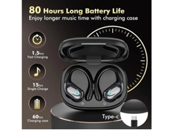 Earbuds Fios Horas Reprodução Power Display Yizhood Bluetooth Negro