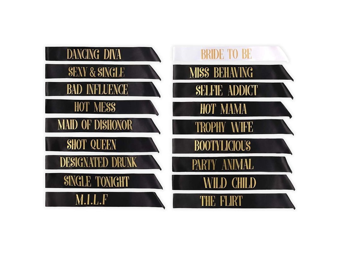 Kit De 18 Correas: 17 Negras Y 1 Blanca Con Texto Dorado Para Fiesta De Soltero/soltera, Noche De Damas