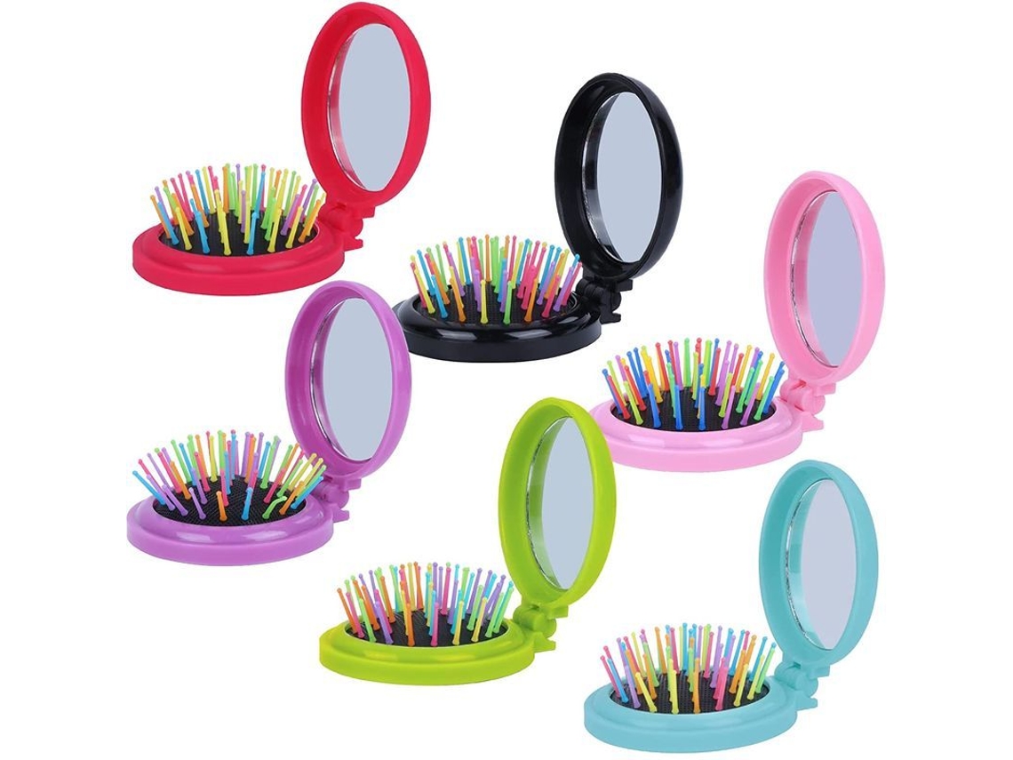 6 Cepillos Redondos Para El Cabello Con Espejo Plegable Para Viajes, Mini Peines Portátiles.