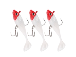 3 Piezas De Señuelo De Pesca Suave Ttailed Cabeza Roja Cuerpo Blanco Paquete De Cebo Falso Lifelike
