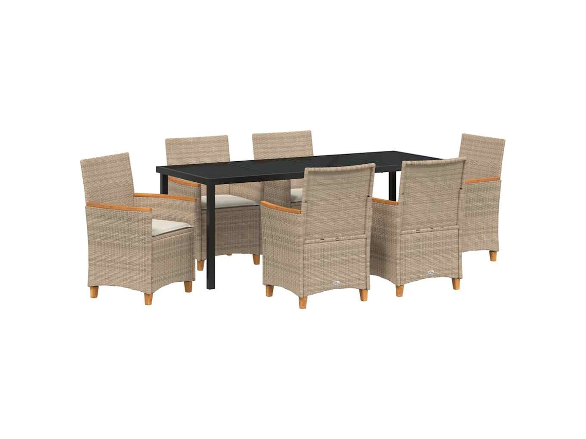 Juego de comedor de jardín de mimbre beige de 7 piezas, EXCLUSIVO DE MAISON