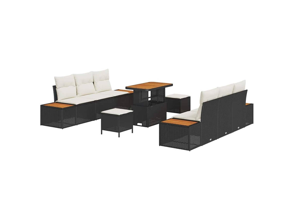 Maison Exclusive - Conjunto de sofás de jardín de ratán sintético negro de 9 piezas