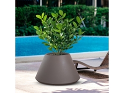 Jarrón Stromboli Pigeon Grey, redondo y cónico, fabricado en resina, para plantas de interior y exterior, 60 cm de diámetro x 35 cm de altura.