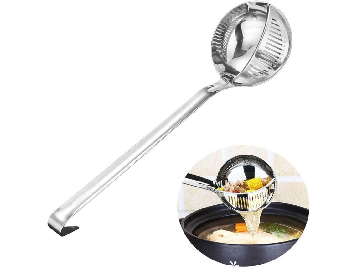 2026-45907-cucharón Colador De Acero Inoxidable 2 En 1 Desmontable Con Mango Largo Para Sopa