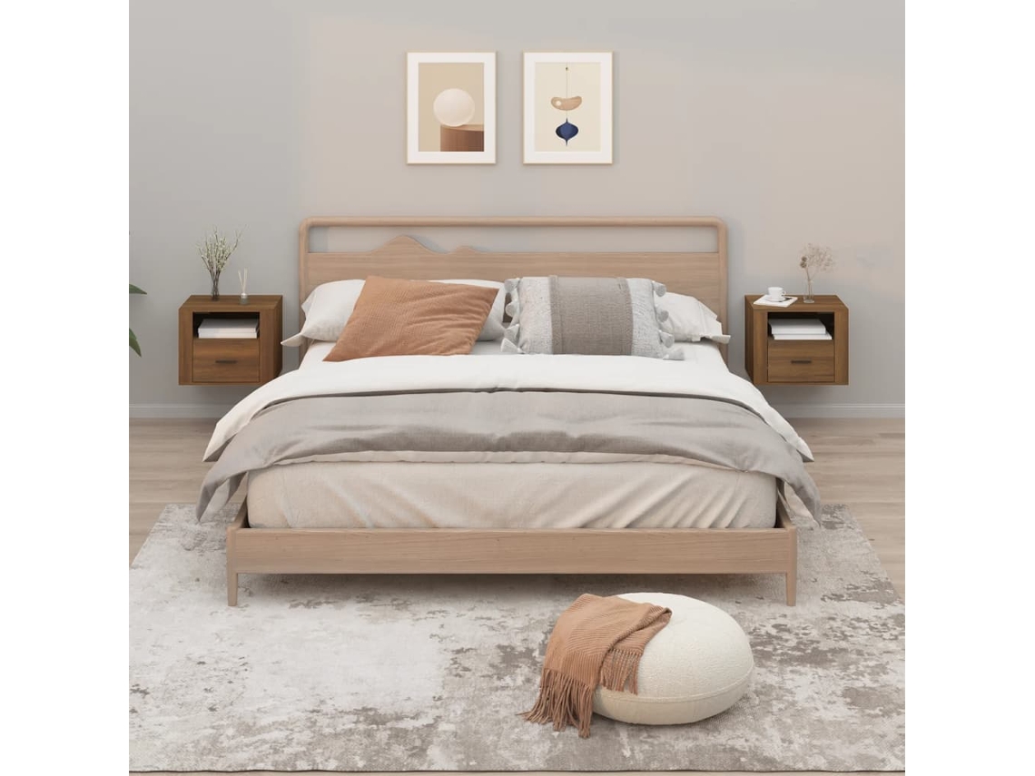 Mesitas de Noche LOVELY HOME Mesinha Parede 2 Pcs 50X36X40 Cm Carvalho Castanho