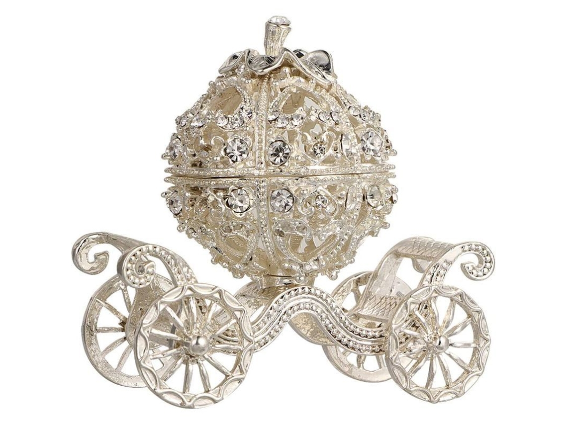 Caja De Joyería Con Bisagra Decorativa En Forma De Carroza De Calabaza, Plateada Con Diamantes De Imitación, Para Exhibir Y Guardar Joyas.