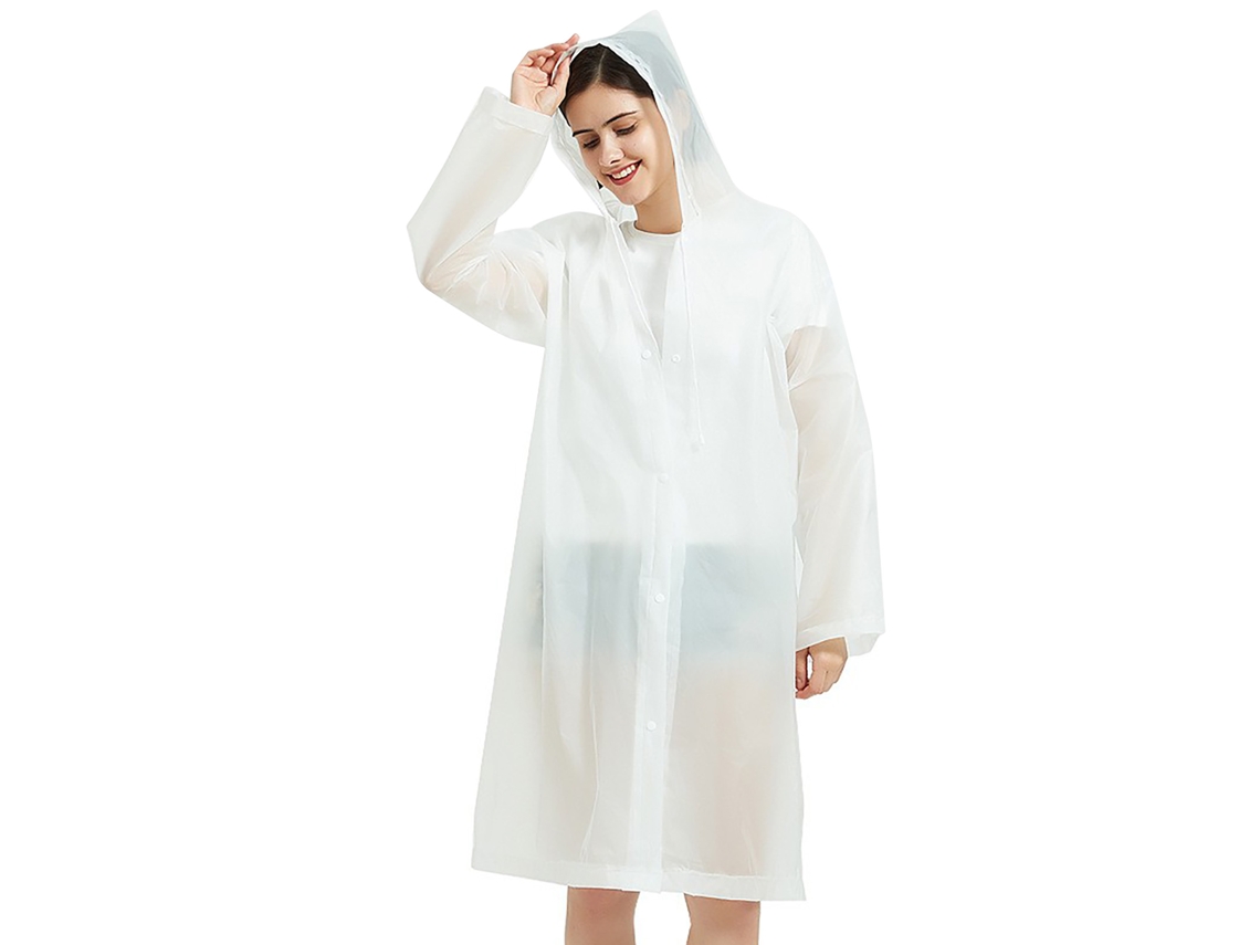 Impermeable Ligero Y Reforzado De Eva Con Capucha Para Viajes Al Aire Libre - Blanco