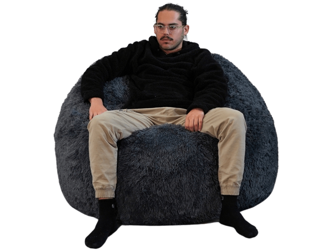 Puf Gigante De Pelo Desenfundable Gris 120 Cm