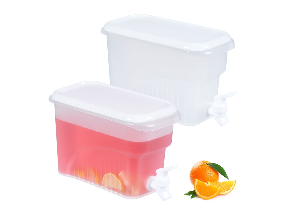 Relaxdays Dispensador De Bebidas Nevera, Set De 2, 3 L, Surtidor De Agua Con Grifo Y Tapa, Plástico, Transparente/blanco