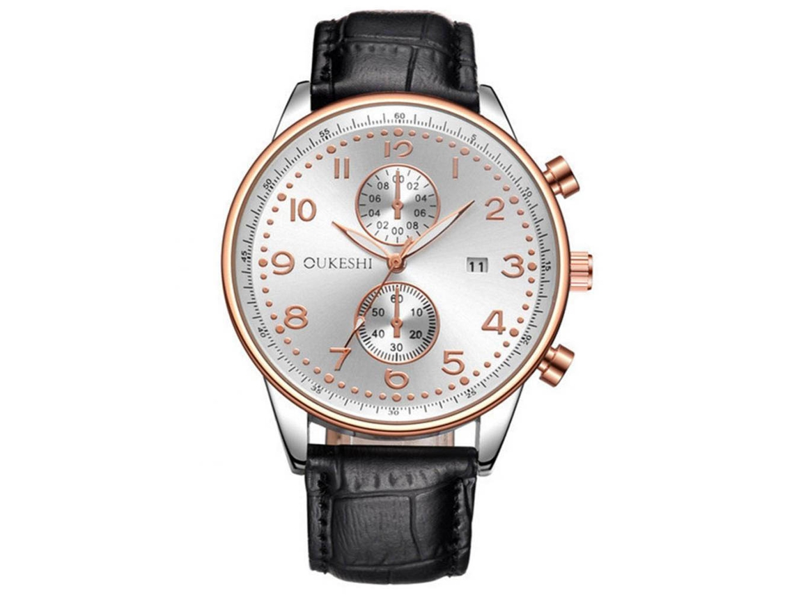 Reloj De Cuarzo Para Hombre Con Correa De Piel Sintética, Esfera Numérica Moderna Y Manecillas Azules Y Grises.