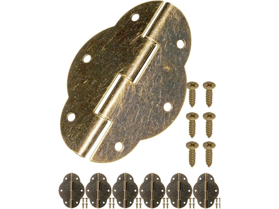 Juego De 6 Bisagras Con Aspecto De Bronce Envejecido Para Cajones, Armarios Y Muebles Antiguos, 56x42 Mm.
