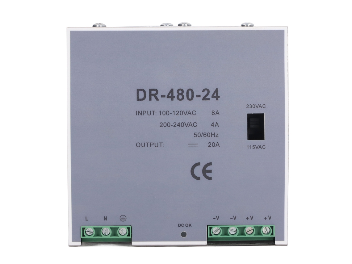 Fuente de alimentación de CA a CC de salida única de 480 W, montaje en riel DIN, 24 V