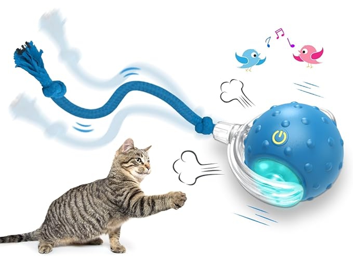 Pelota de juguete interactiva para gatos Siurn con sonido de chirrido azul