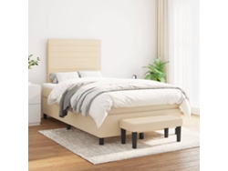 Cama Box Spring Con Colchón Tela Color Crema 120x200 Cm