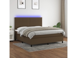 Cama Box Spring Colchón Luces Led Tela Marrón Oscuro 160x200cm