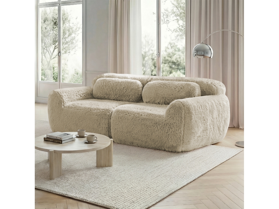 Sofá 2 Plazas - Modular, Sin Marco, Mullido, Con Cojines, Antideslizante - Khaki Claro