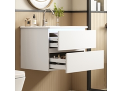 Mueble De Baño Suspendido 61x46x45 Cm - Led Sensor, 2 Cajones, Lavabo Integrado - Blanco