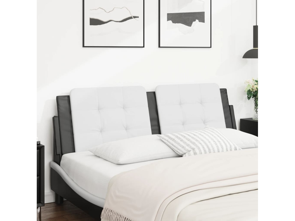 Cabecero De Cama Acolchado Cuero Sintético Blanco Negro 160 Cm