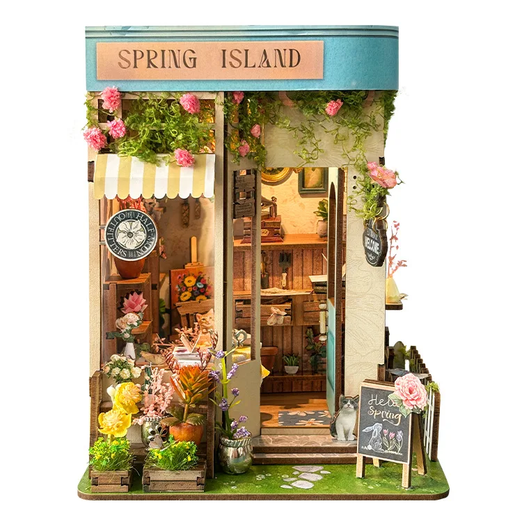 Kit De Bricolaje Para Rincón De Lectura De Madera 3d - "flores De Primavera En La Cabaña"
