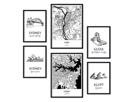 Set de 6 Pósters NACNIC Egipto y Sidney (A3, A4)